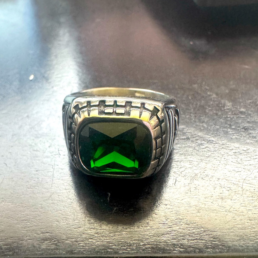 Men's Silver Ring with Green Stone